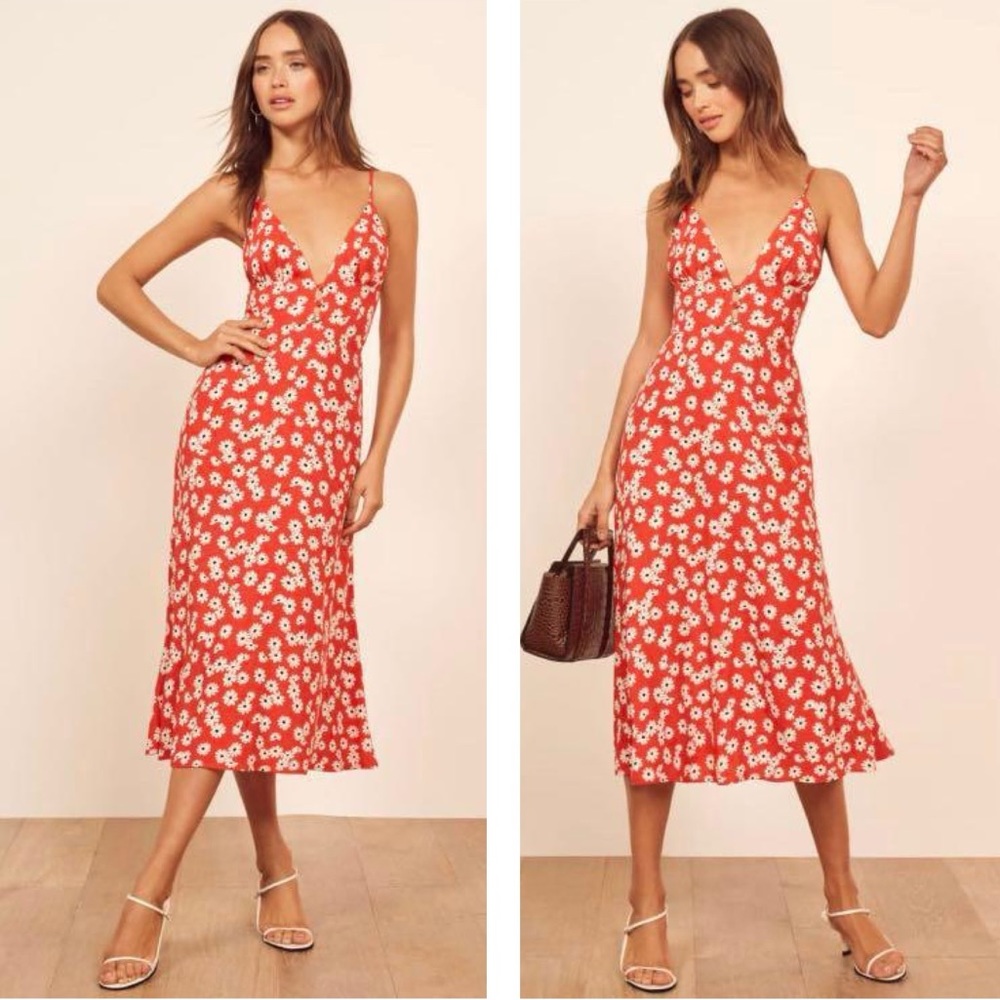 Reformation Red Floral Midi Dress